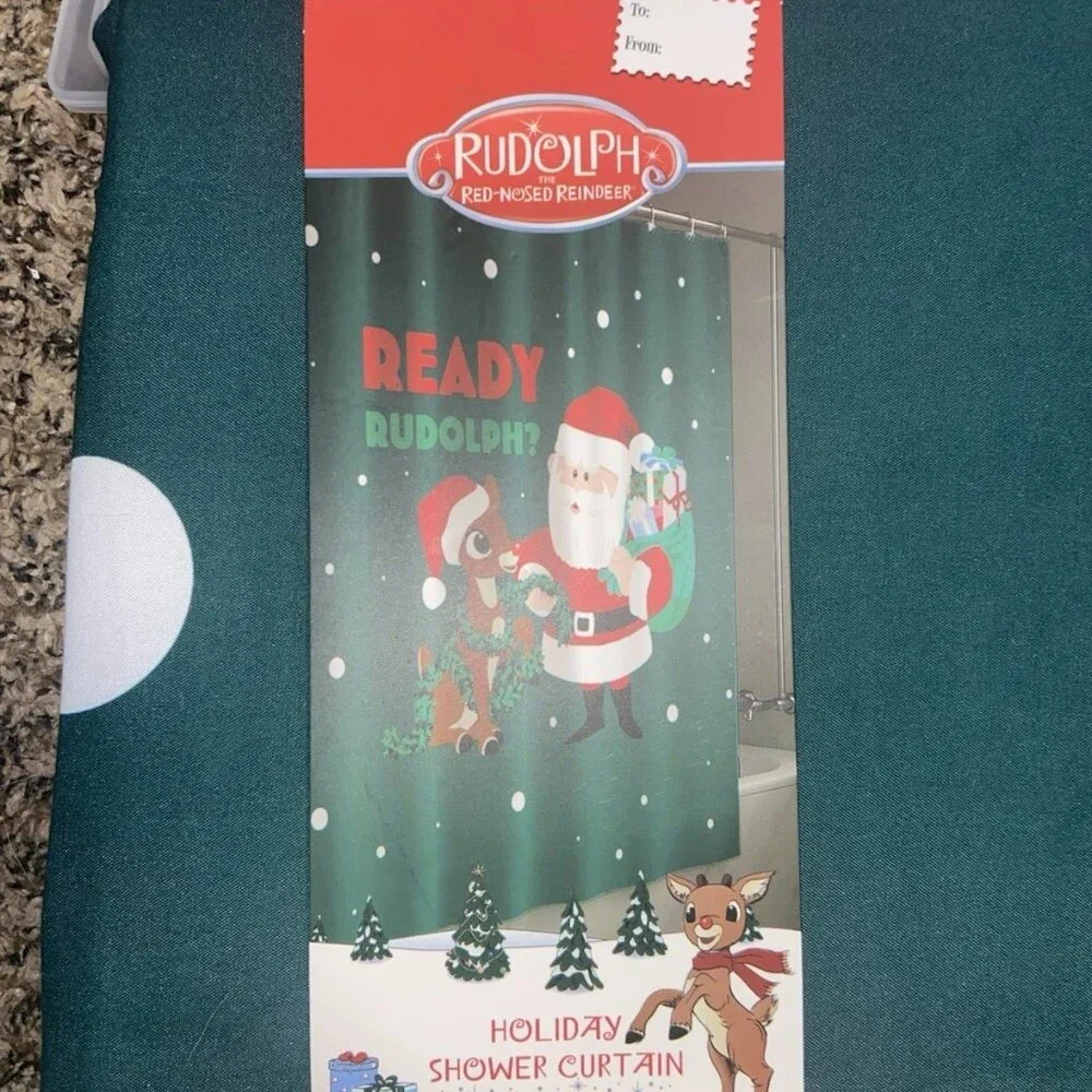 Rudolph The Red Nosed Reindeer Christmas Fabric Shower Curtain 70”x72” Santa NEW